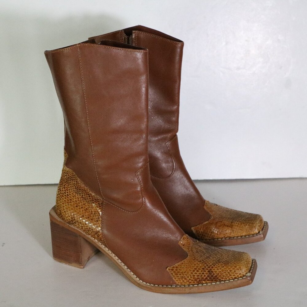 Vintage Brown and Tan Heeled Boots